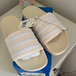Adidas Cream and White Slide Sandals